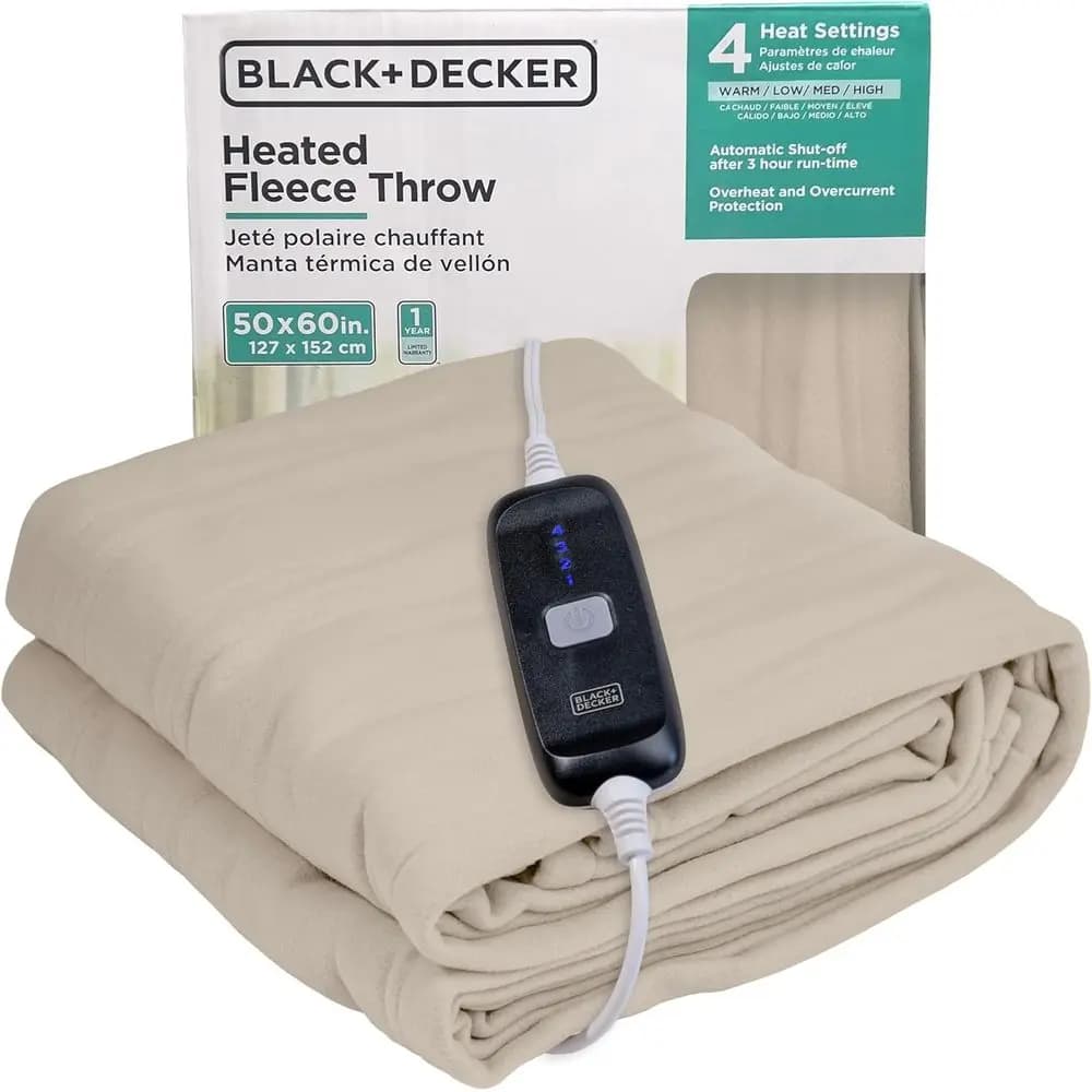 Coperta elettrica riscaldata BLACK+DECKER, coperta elettrica leece, coperta riscaldante con 4 livelli di riscaldamento, timer 3H, spegnimento automatico,