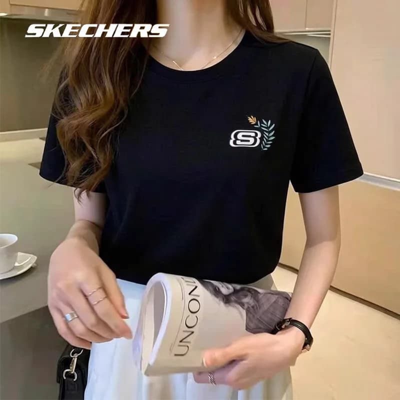 T-shirt a maniche corte in maglia Skechers da donna, traspirante, per corsa, fitness, basket, sport casual, L223W125-0018