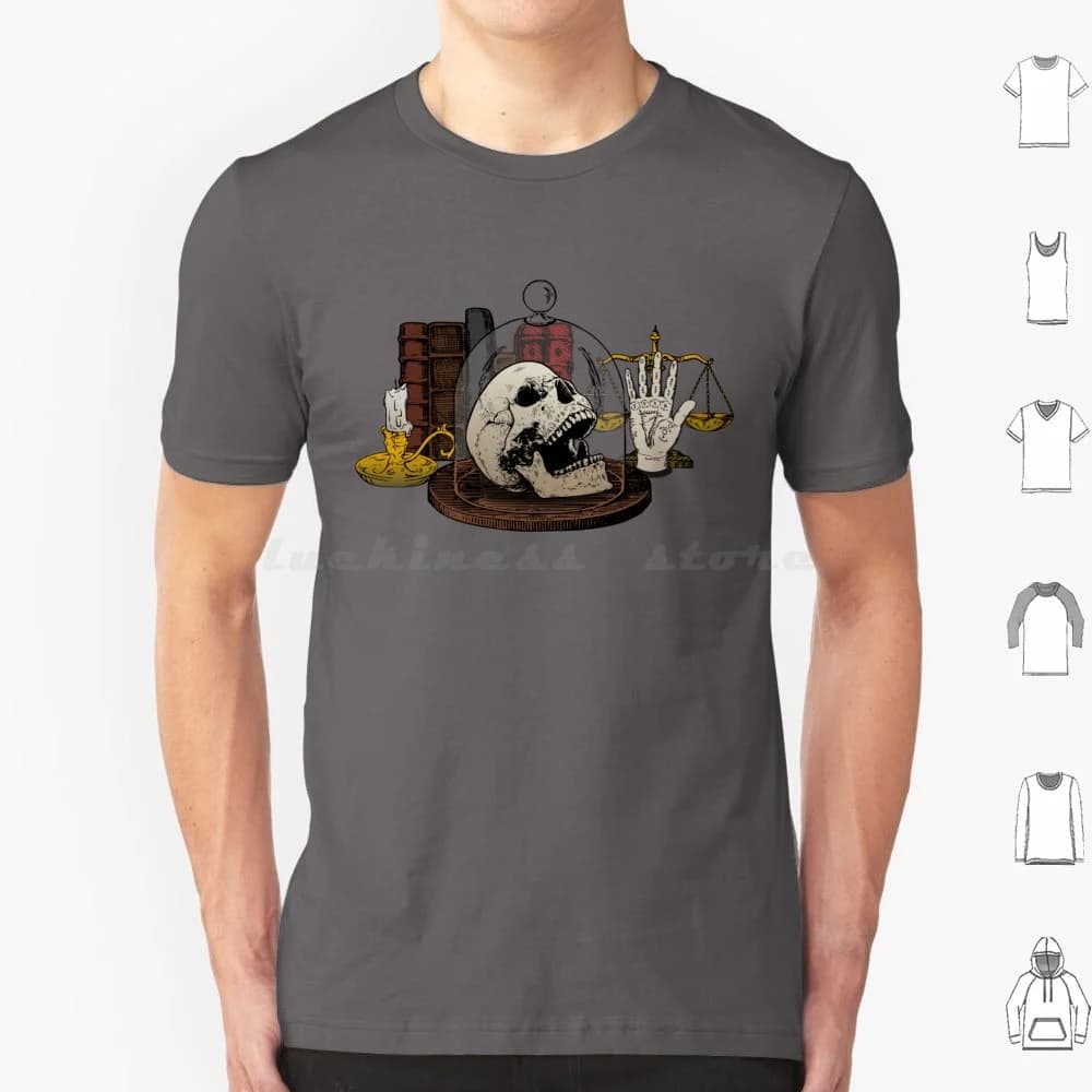 Vintage Witch T Shirt Men Women Kids 6xl Skull Vintage Scary Witch Halloween Spiritualism Palmistry Gothic Candle Scale Cool