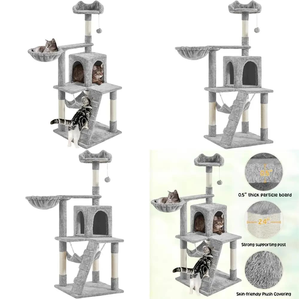 Albero per gatti 54 High Light Grey con amaca, tiragraffi, cestino in peluche e posatoi - Centro di gioco per interni robusto e stabile per gatti