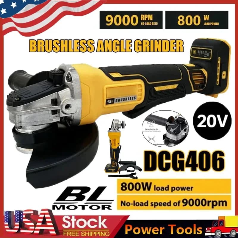 Smerigliatrice Angolare Brushless 20V 125MM 9000RPM Compatibile Dewalt DCG406, Lucidatrice a Impatto Ricaricabile Senza Fili, Utensile da Taglio