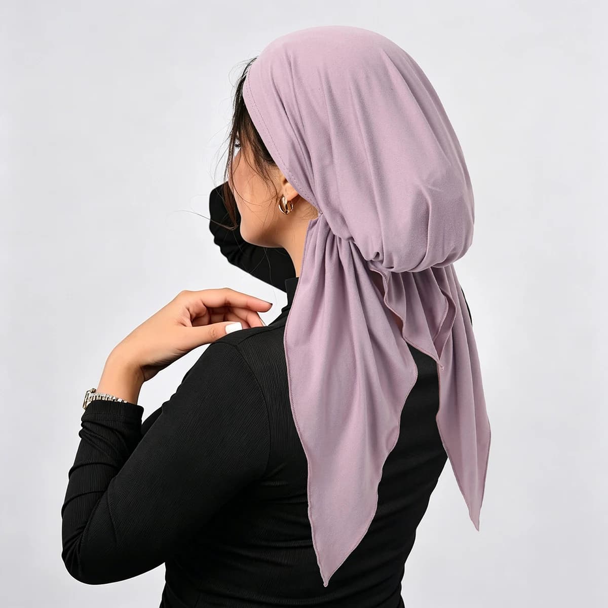 Solid Color Muslim Fashion Hijab Turban Hats Soft Elastic Long Tail Head Wraps Hijab Hats Breathable Chemo Cap For Women Girls