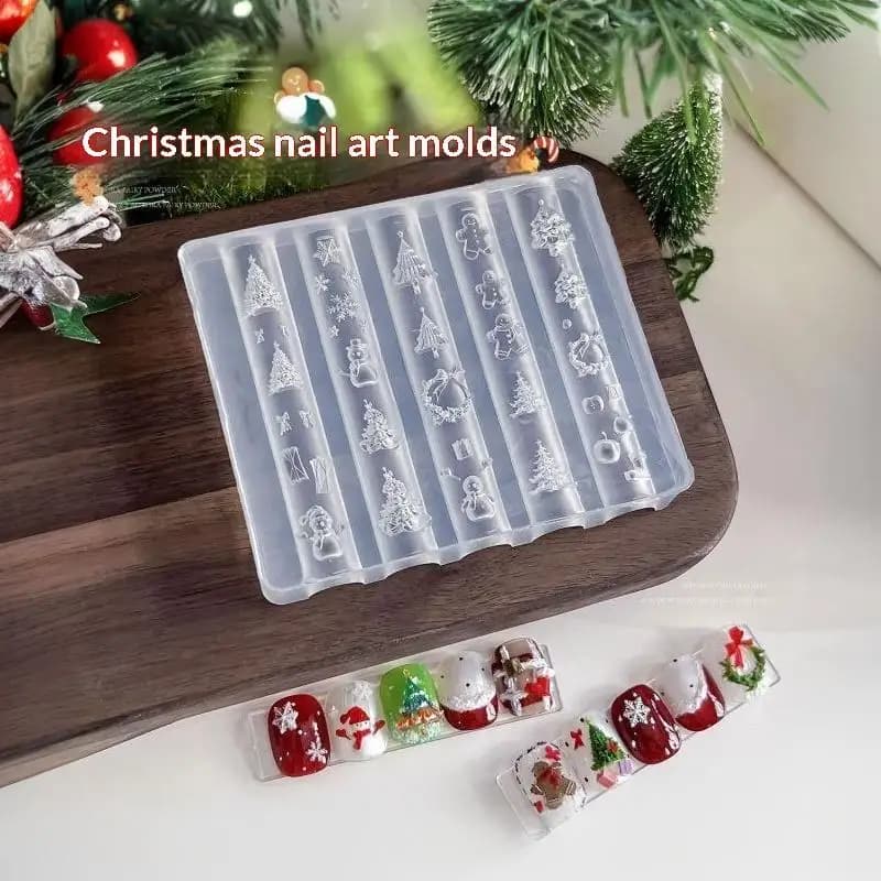 Food Grade Christmas Nail Art Silicone Mold Snowflake Snowman Bowknot for Manicure Fondant Cake Decoration