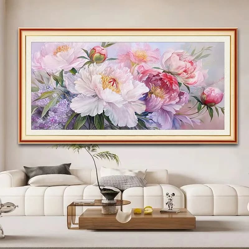 150x70cm 11ct Needlework Cross Stitch Set for Full Embroidery TThreads Kit, Rose Peony Flower Printed Pattern Wedding Decor Gift
