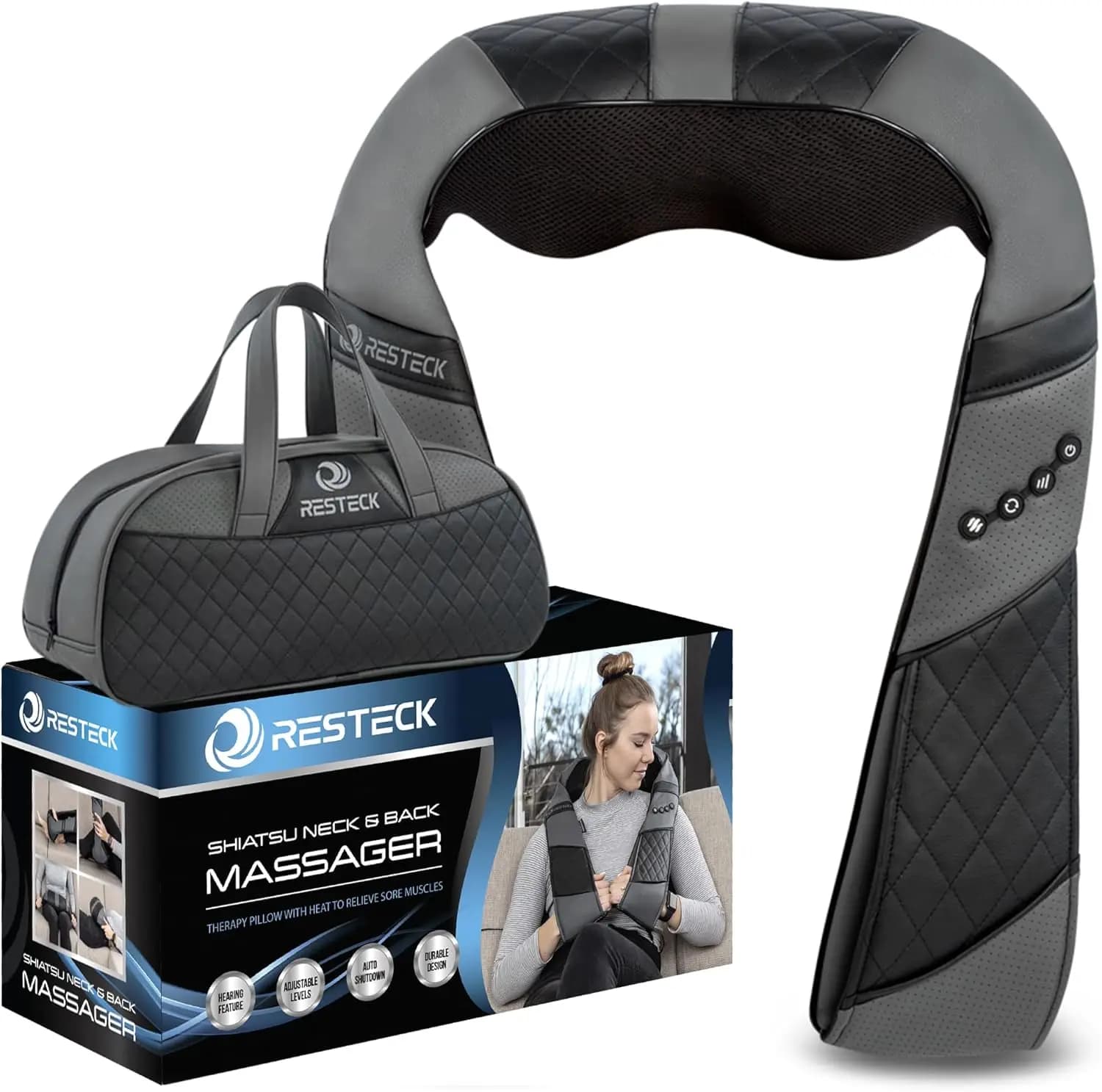 Cuscino Massaggiante Elettrico Shiatsu con Calore per Collo, Schiena, Spalle, Gambe - Allevia il Dolore Muscolare a Casa, in Ufficio e in Auto