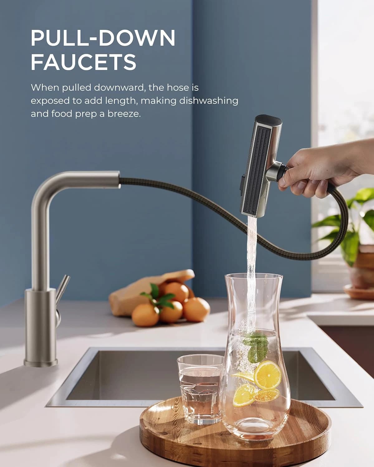 Rubinetto da Cucina a Cascata a 4 Modalità, Miscelatore Monocomando Caldo/Freddo in Acciaio Inossidabile con Spruzzatore, Montaggio su Piano, per Lavello 3668