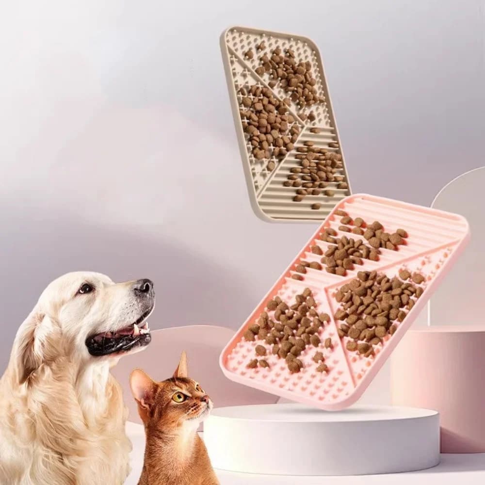 Tappetino per cani in silicone con ventosa, design per alimentazione lenta, per distrarre durante il bagno, piatto per l'alimentazione del cane