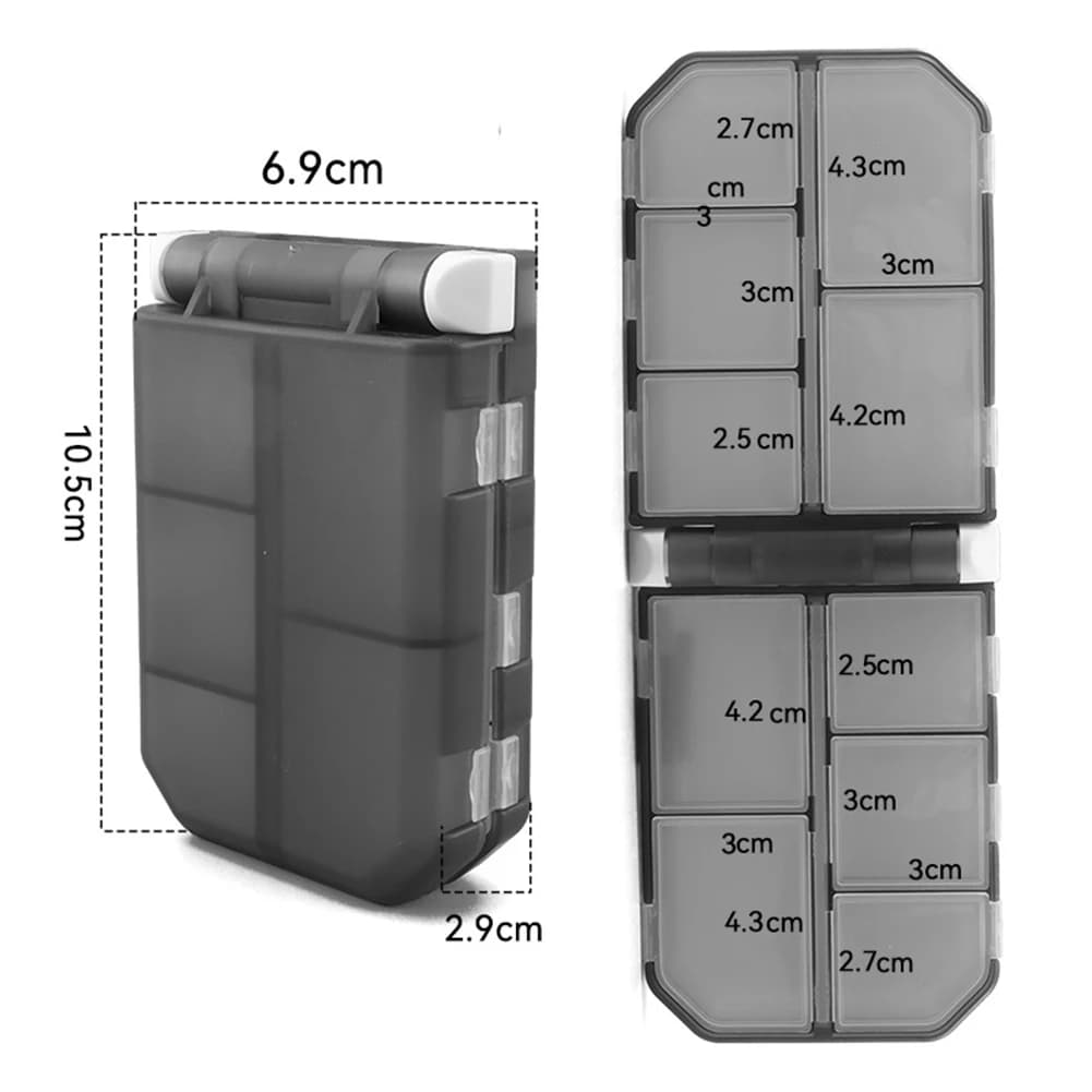 Scatola Portatile Bifacciale per Attrezzatura da Pesca, per Conservare Piccoli Accessori, Ami, Girelle, Piombi 10.5x6.9x2.9cm