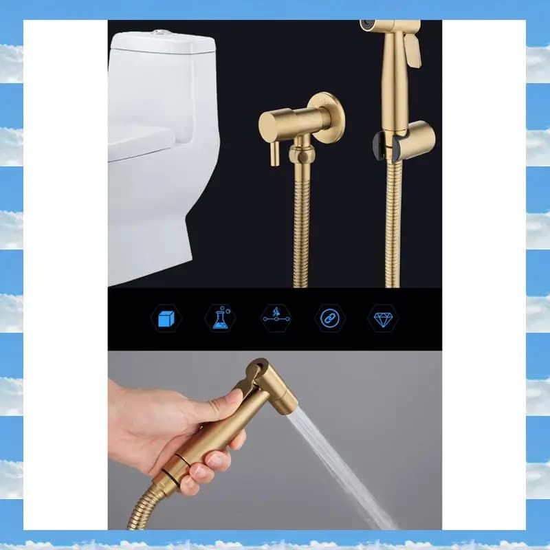 A11I 2X Kit rubinetto per bidet WC da bagno Doccia spruzzatore per bidet a parete in oro spazzolato con valvola di intercettazione