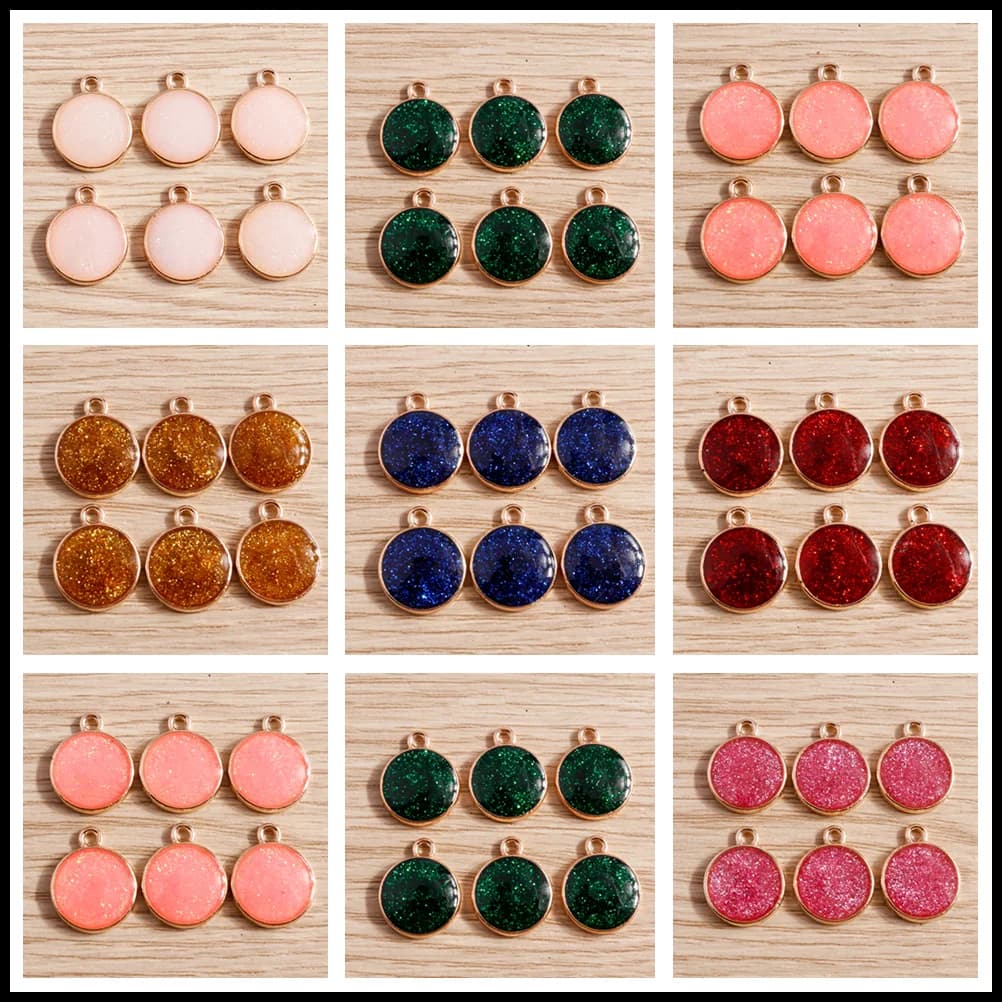 Tusember 10pcs Colorful Pendants Cute Round Shiny Glitter Charms For DIY Drop Earrings Necklace Jewelry Accessories Findings