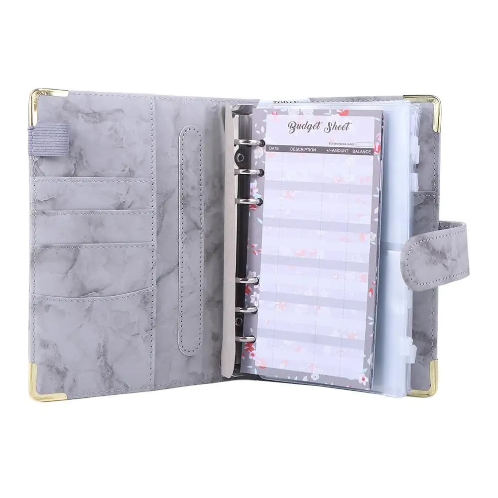 per il budget Busta con cerniera Planner budget Notebook A6 Raccoglitore budget in marmo Raccoglitore a 6 anelli Raccoglitore per notebook Quaderno in marmo