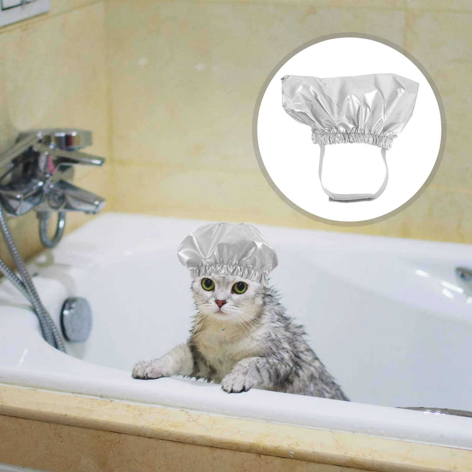EVA Satin Waterproof Pet Hat Adjustable Elastic Strap for Bathroom Headphones Shower Headsets for Kittens Bathroom Extensible for Pets