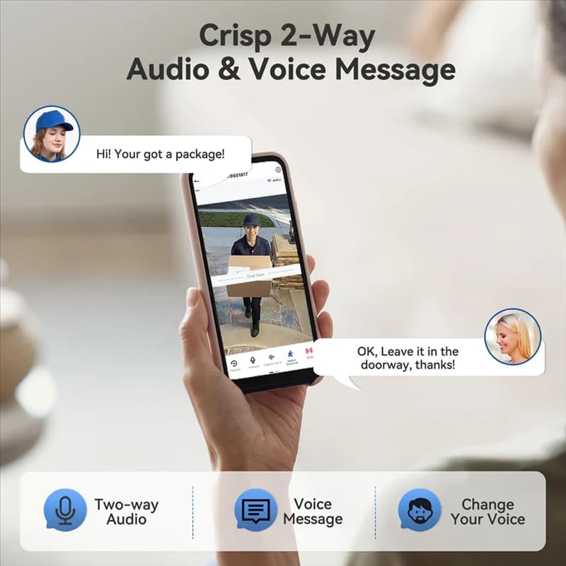 Doppia telecamera per campanello wireless senza abbonamento, telecamera per porta intelligente 2K wireless, con rilevamento umano AI, visione notturna