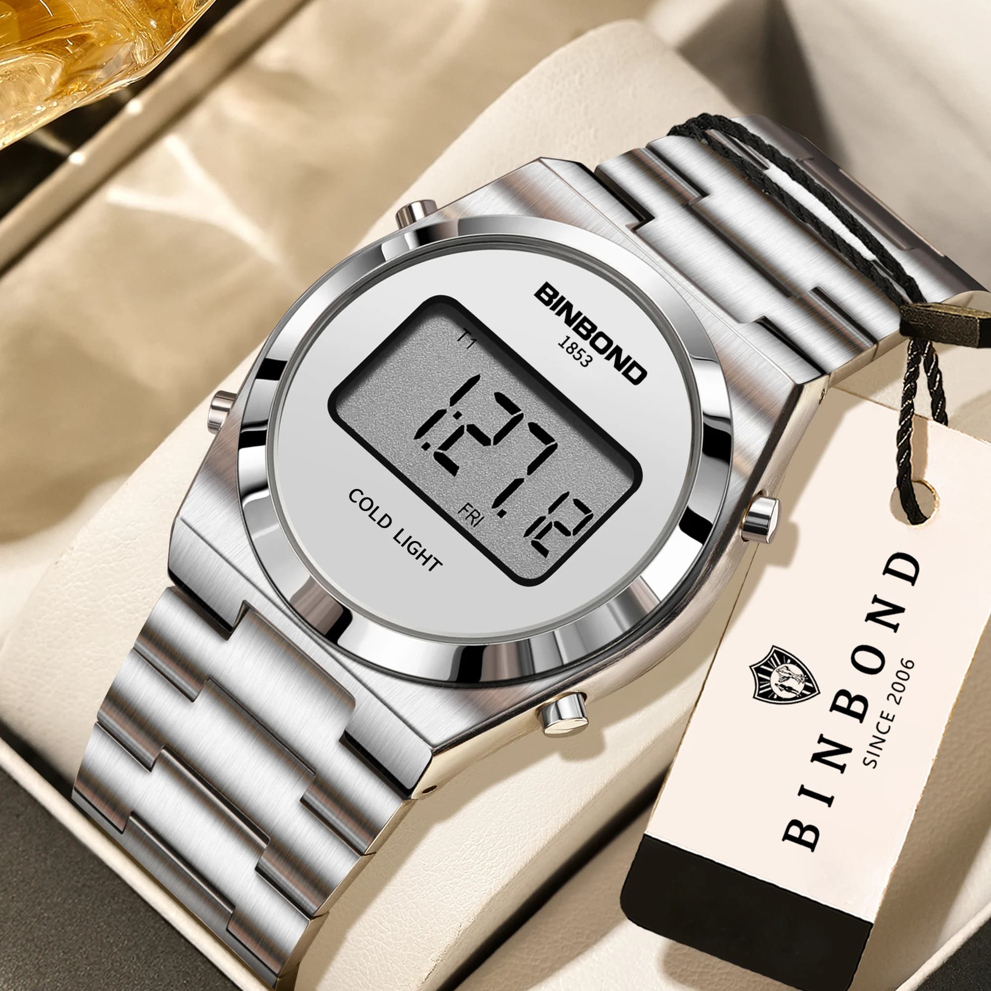 Orologio Elettronico Cronografo BINBOND per Uomo, Resistente, con Movimento Elettronico LED ad Alta Definizione, Impermeabile