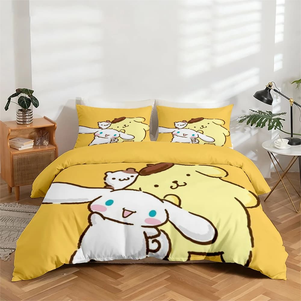 Set di biancheria da letto con stampa digitale ad alta definizione in 3 pezzi, set copripiumino con motivo floreale grande e design a cartoni animati Cinnamoroll, include 1 copripiumino + 2 federe, adatto per camera da letto, camera degli ospiti, decorazioni per la casa, copripiumino + federa in fibra di poliestere, biancheria da letto ultra morbida, tessuto spesso, adatto a tutte le stagioni, lavabile in lavatrice