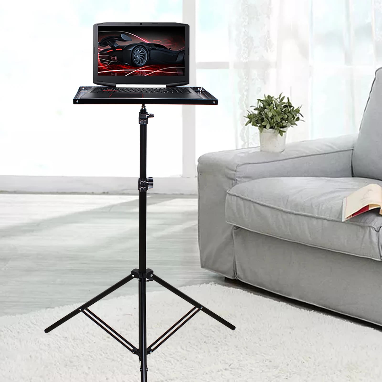 Laptop and Projector Floor Holder, Adjustable Tripod in Height 2.26-6.23FT, Computer Trolley with Tray for Office and Home