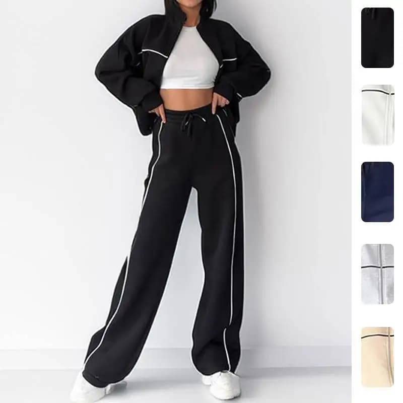 Completo Sportivo Casual da Donna Primavera 2026: Cardigan con Cerniera e Pantaloni Lunghi in Poliestere