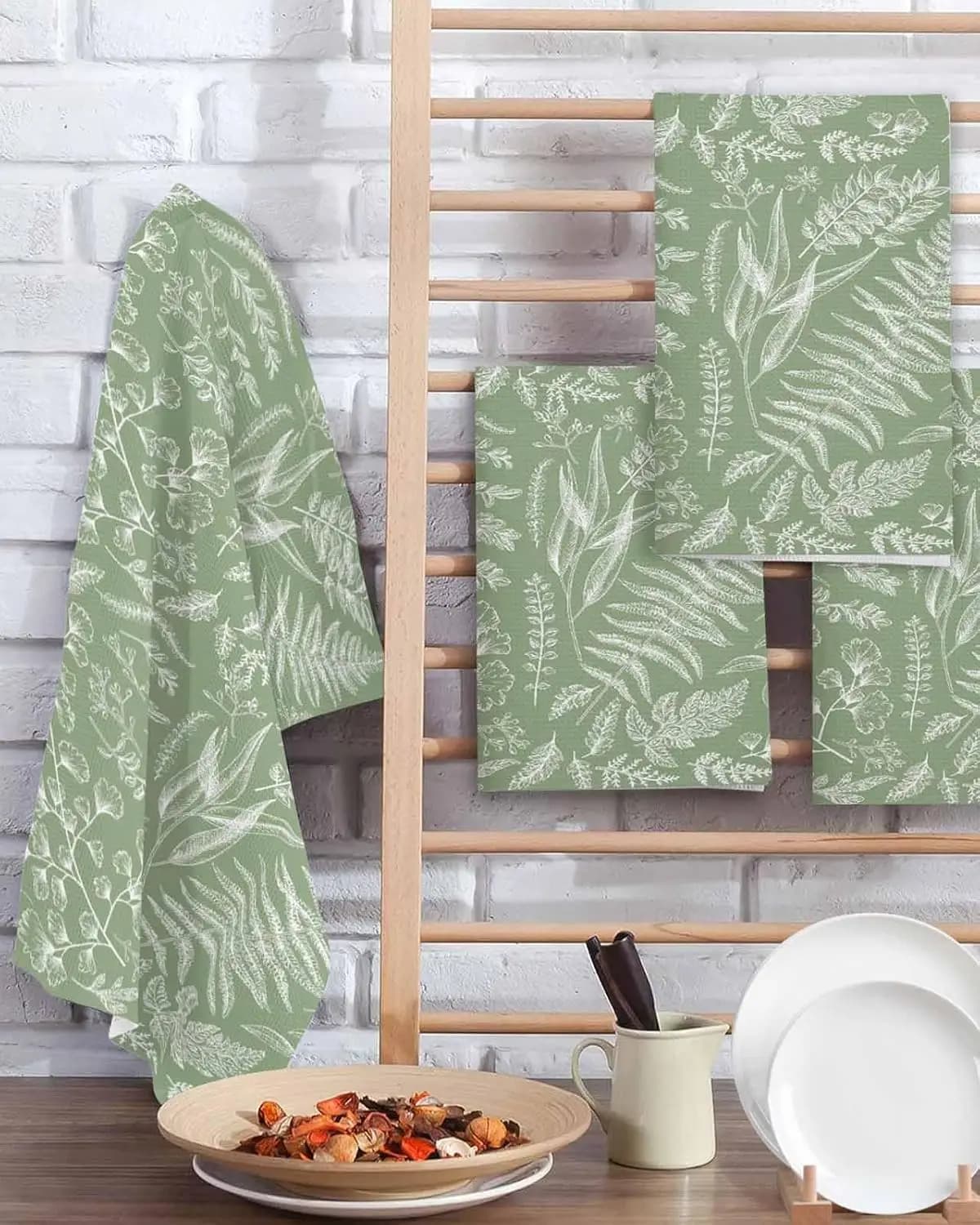 Piante floreali verde salvia Asciugamani da cucina per tovaglie Prodotti per la pulizia Barra assorbente Strofinacci per le mani Set di asciugamani per le mani Decorazioni per la cucina