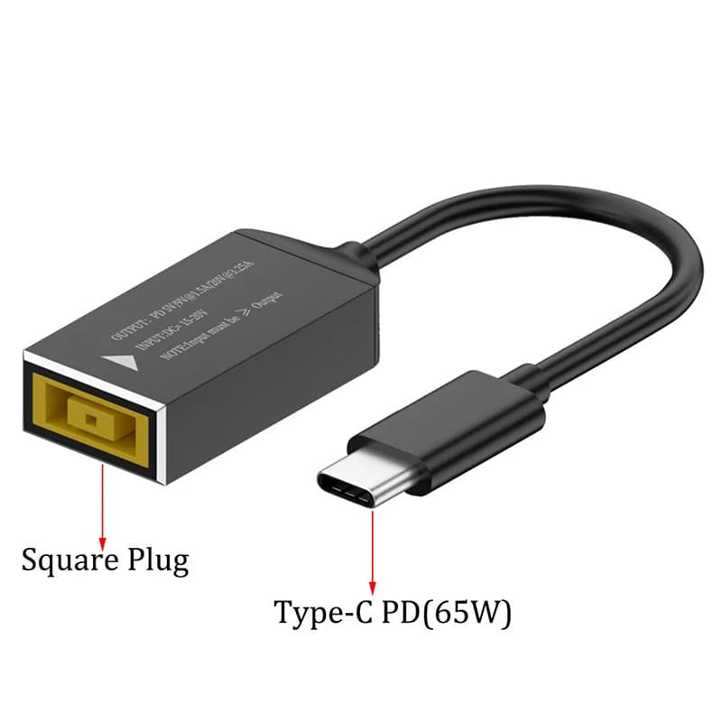 Cavo di ricarica PD65W da jack quadrato CC a USB Type-C compatibile con caricabatterie per laptop, cavo di ricarica rapida