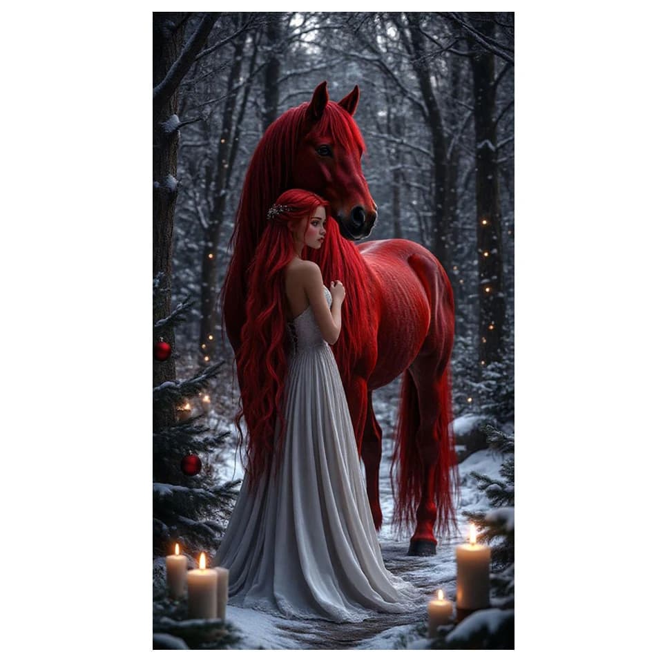 Nuovo Kit Pittura Diamante 5D 2026 Donna e Cavallo Rosso Paesaggio Invernale Foresta Mosaico Completo Ricamo Punto Croce Decorazione Casa
