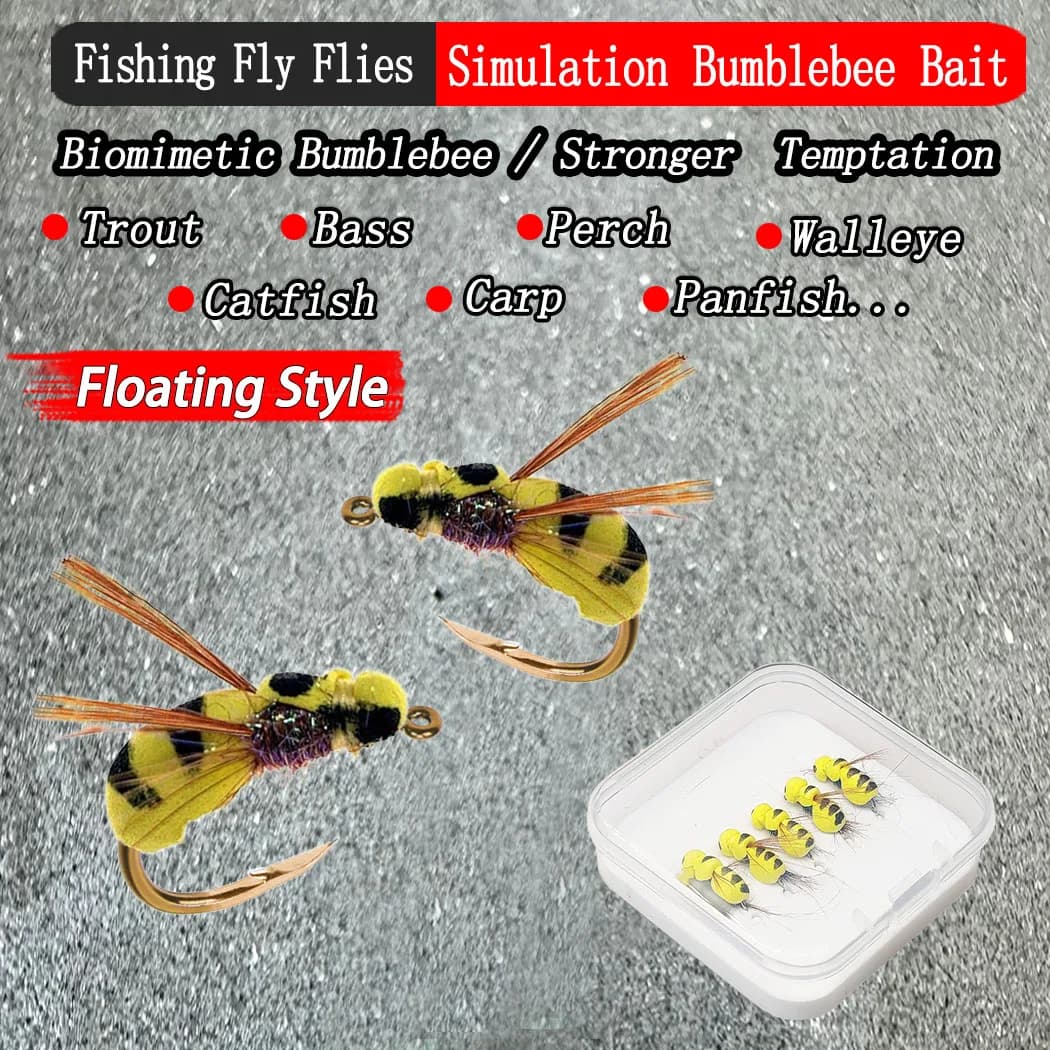 5/10 Pz/Con Mosche Box-Mola Secca Galleggiante Bumblebee Pesca Per La Carpa/Trouta Fly Lure Bait Acciaio Al Carbonio Gancio-Size # 10