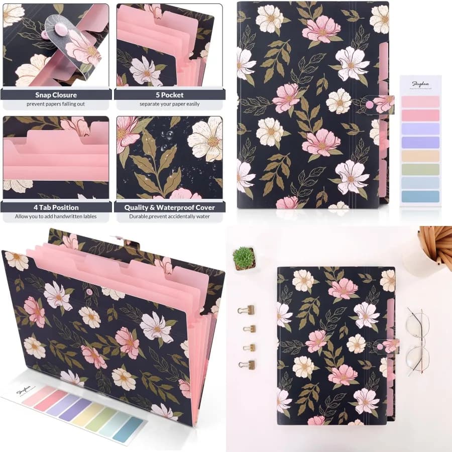 SKYDUE Cartella di file espandibile con 5 tasche Organizzatore di file per fisarmonica per riporre documenti cartacei portatili, ideale per Sch