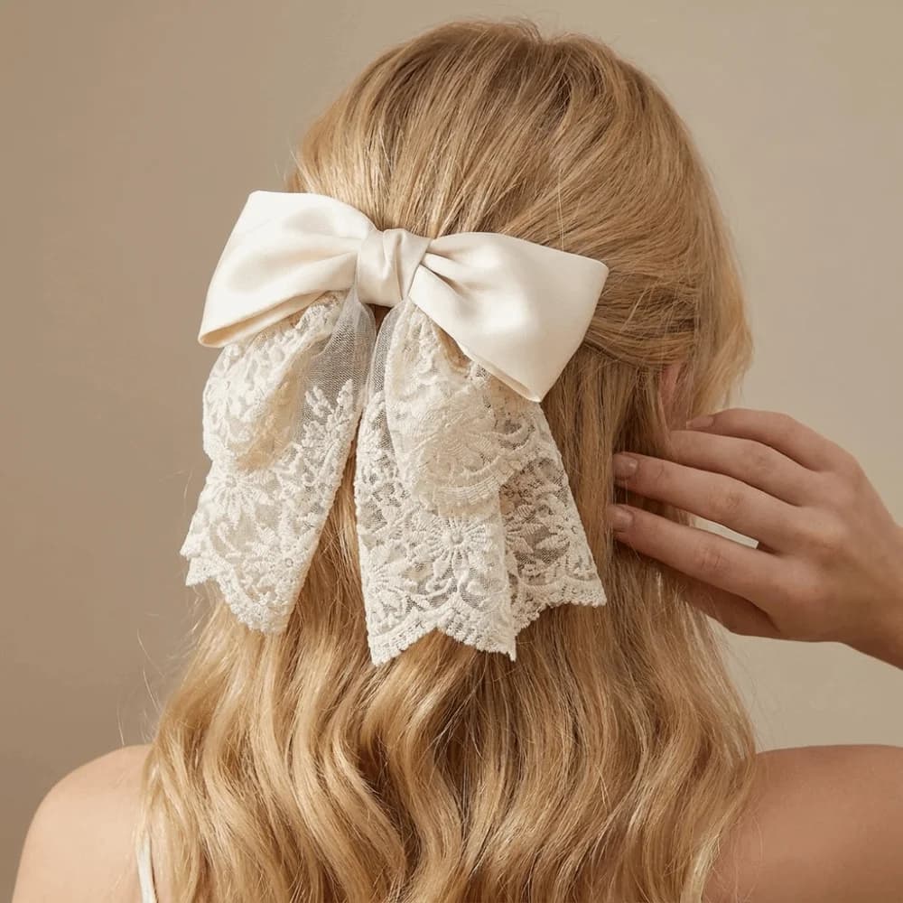 Bowknot Bow Ponytail Hair Grip Embroidered Mesh Vintage French Lace Hair Clip Temperament Elegant Satin Hair Accessories