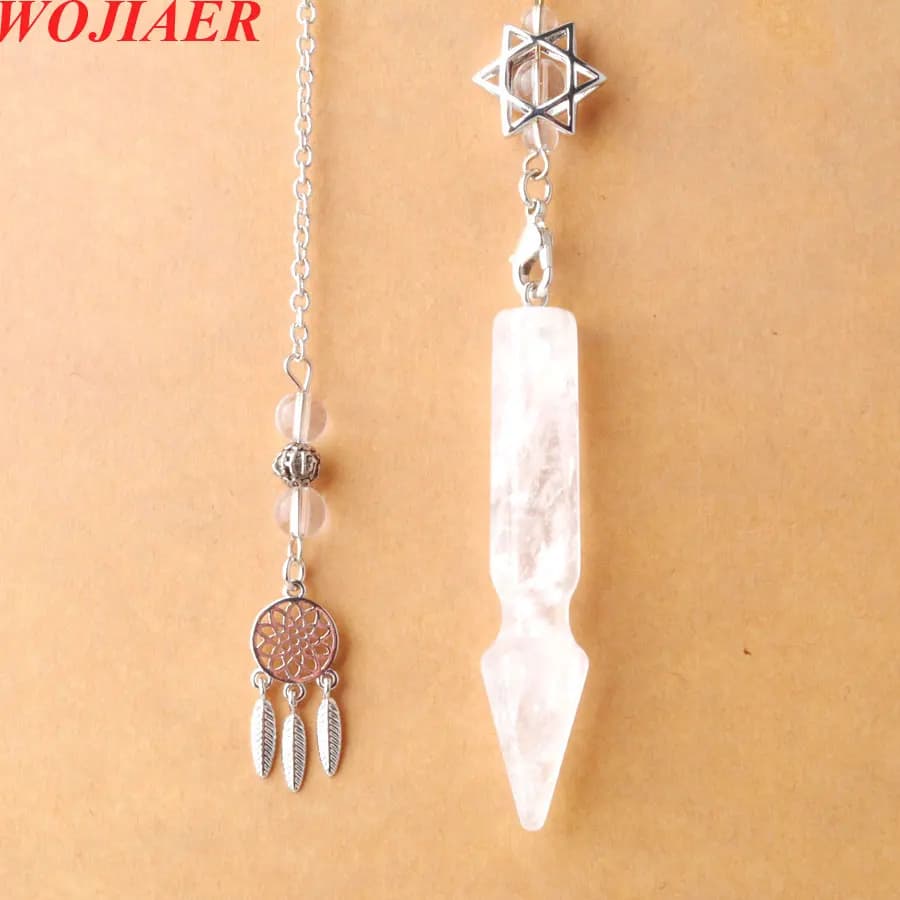Natural Amethyst Crystal Point Pendulum Hexagram Dreamcatcher Charm Dowsing Divination Pendant Metal Chain Reiki Stone BO944