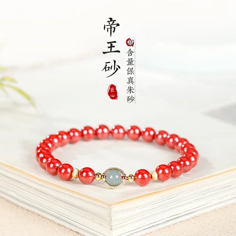 Bracciale da donna 2026 con cinabro imperiale ad alto contenuto e giadeite blu acqua naturale, perline portafortuna, regalo di Capodanno per fidanzata e famiglia