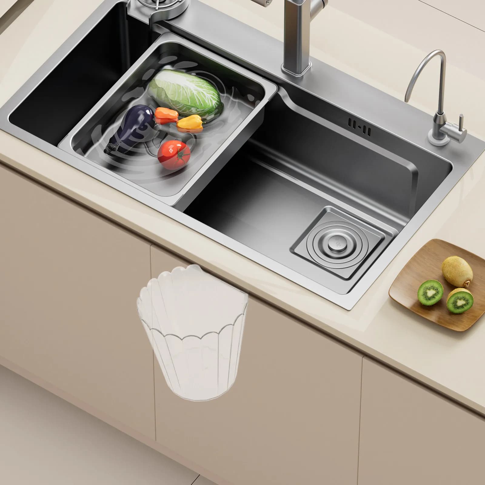 Cestino per Rifiuti da Appendere Sopra il Mobile della Cucina, Bidone della Spazzatura Sotto il Lavello, Contenitore per Rifiuti da Montare per Armadietto del Bagno, Salvaspazio