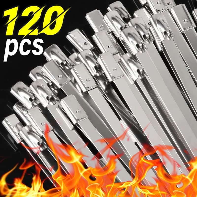 120/20PCS Fascette per cavi in acciaio inossidabile Avvolgimenti di scarico Rivestito Bloccaggio Heavy Duty Autobloccante Cavo metallico Fascetta per cavi all'ingrosso