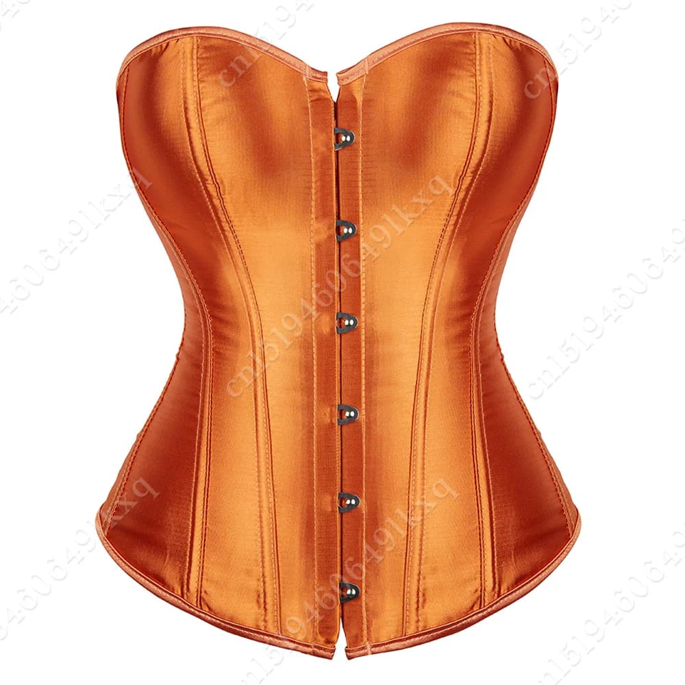 Top a corsetto da donna Overbust Bustier in raso Corsetto sexy con lacci arancione