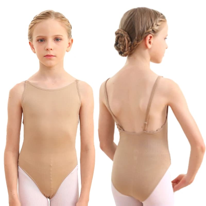 Body per costumi da balletto per bambini Intimo per danza per ragazze Canotta Body per ginnastica Bambini senza maniche Body dimagrante di colore nudo
