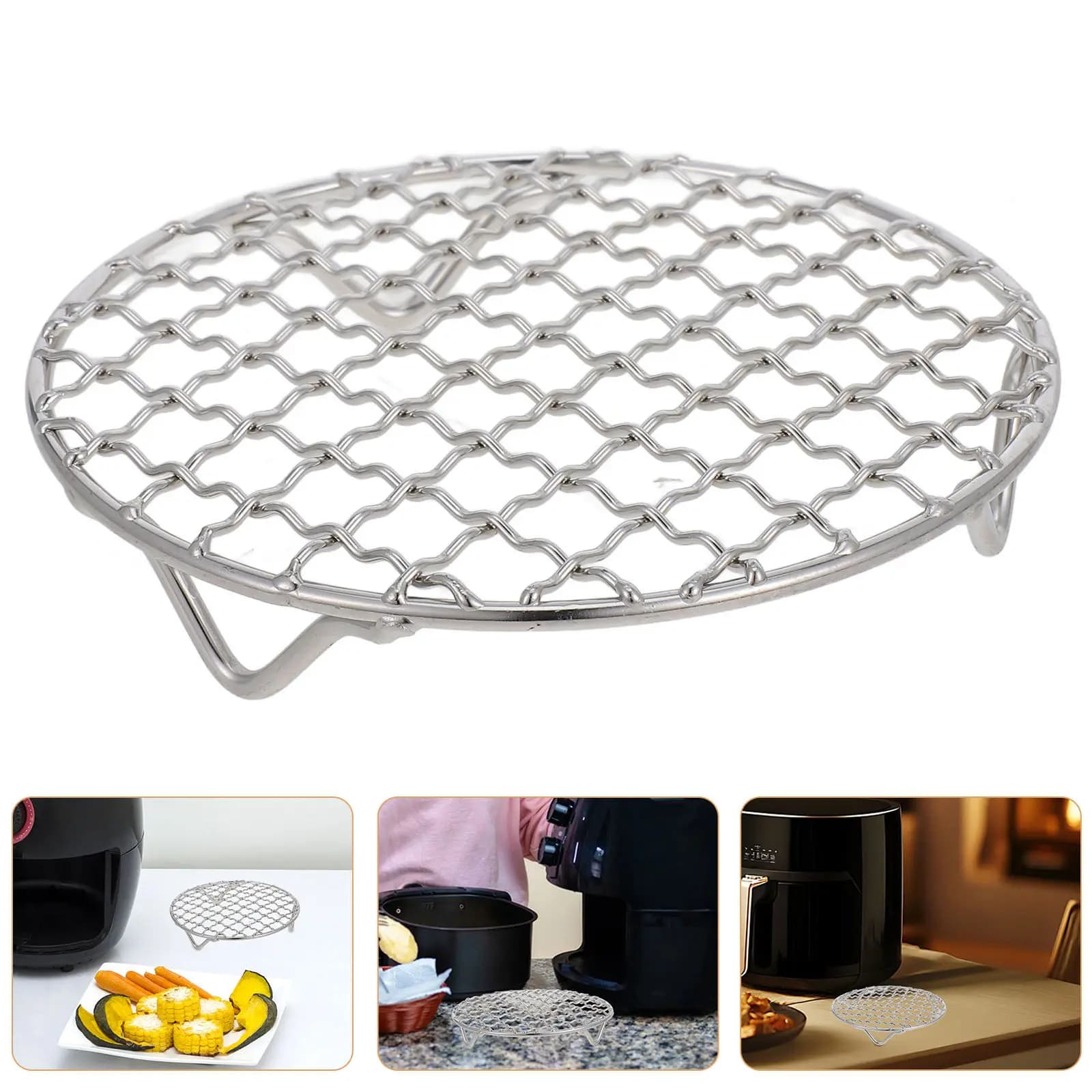 Round Stainless Steel Grill Net Cooking Rack Legs for Air Fryer Baking Roasting Cooling Rack Fits Electric Ceramic Stove