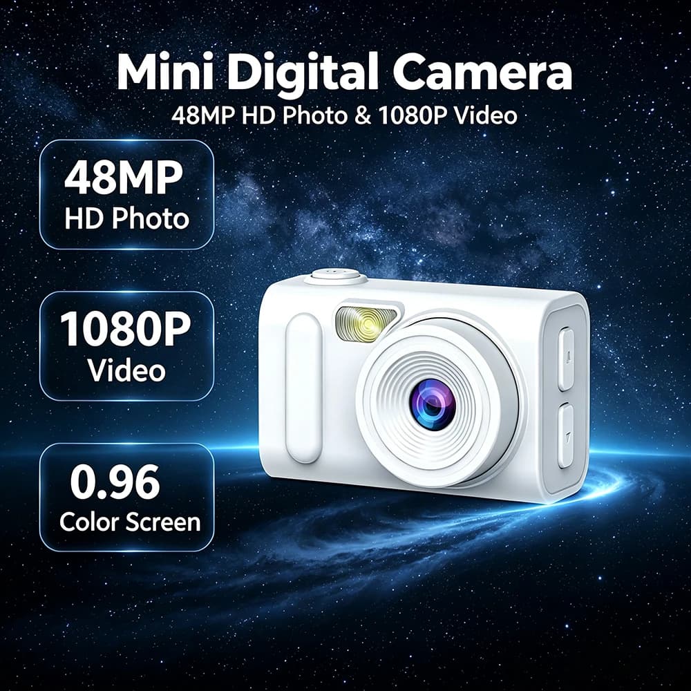 Compact Mini HD Digital Camera 48MP Photo 1080P Video Recording LED Fill Light for Daily Use