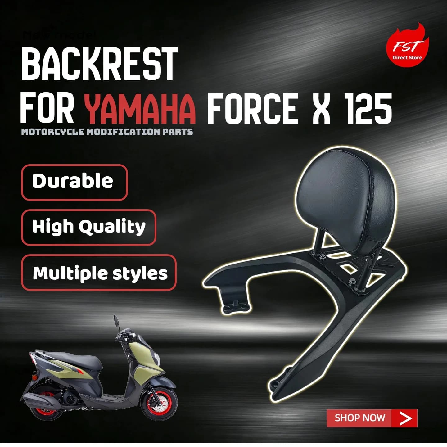 For Yamaha Force X 125 Aluminum Rear Rack Tail Box Bracket With Passenger Backrest, Modified Accessories