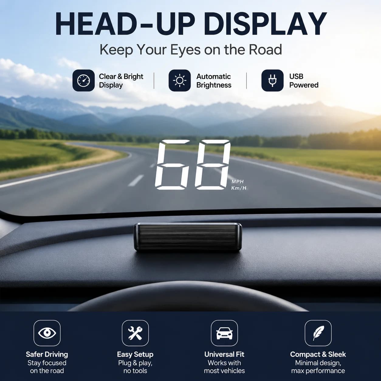 New Car Speedometer HUD Head Up Display Digital Speed Meter Windshield Projector Vehicles Truck Auto Electronics Accessories