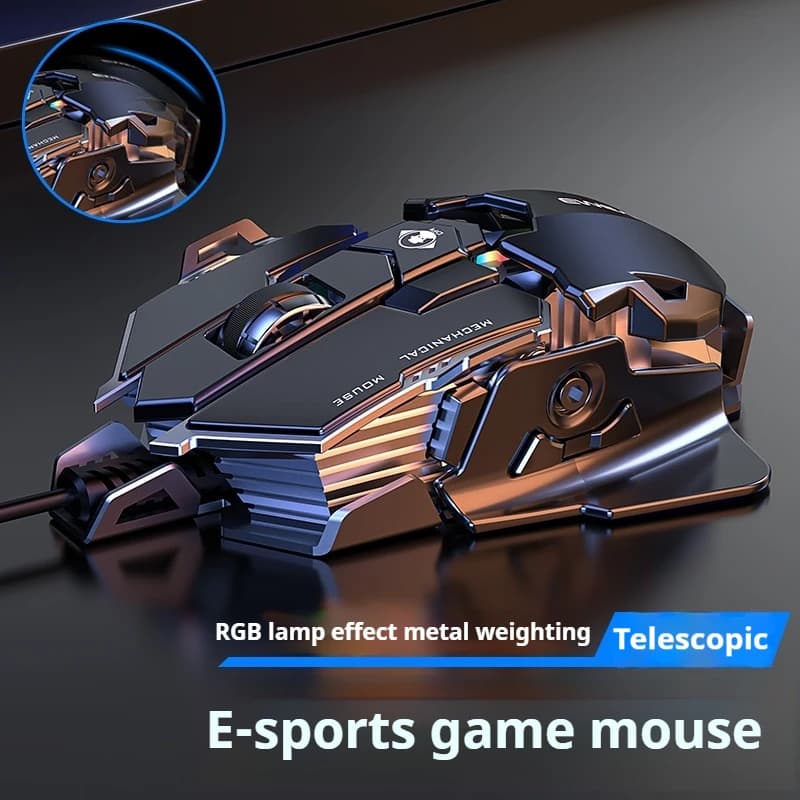 Mouse da gioco cablato EWEADN, RGB, 12800 DPI regolabile, finitura elettrolitica, ergonomico, supporto driver, per laptop, ufficio e giochi