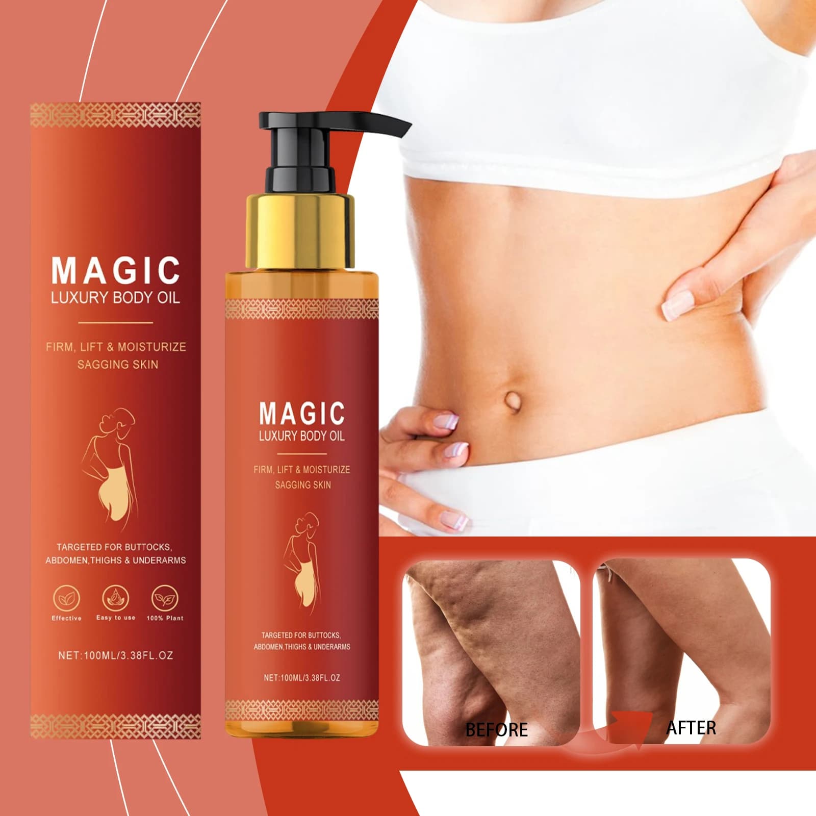 Magic Luxury Body Oil Moisturizing Firming Lifting Chest Thigh Skin Care Body Massage Oil Nourishing Hydrating Tightening Serum