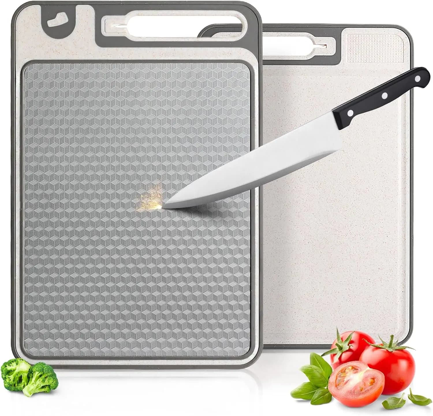 Tagliere 3-in-1 in Acciaio Inossidabile, Doppio Lato, Non Tossico, Resistente ai Graffi con Scanalatura per Succhi, Facile da Pulire, Grande 15x10 Pollici