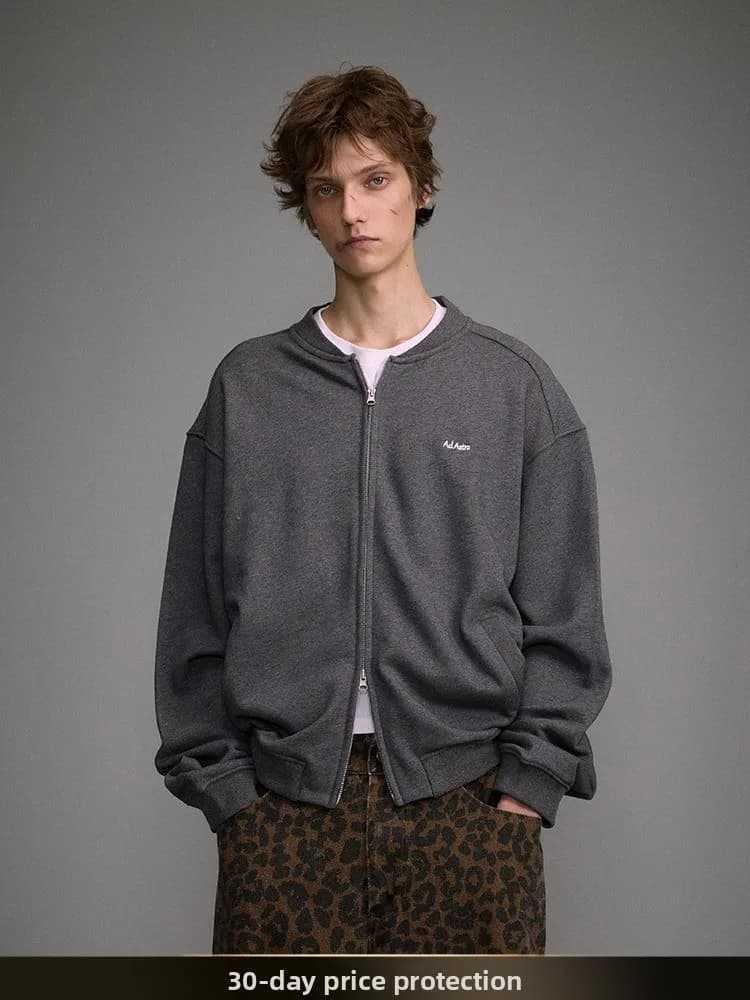 American Retro Pure Color Cleanfit Short Sweatshirt Men's Spring New Style Baseball Collar Open Cardigan Jacket