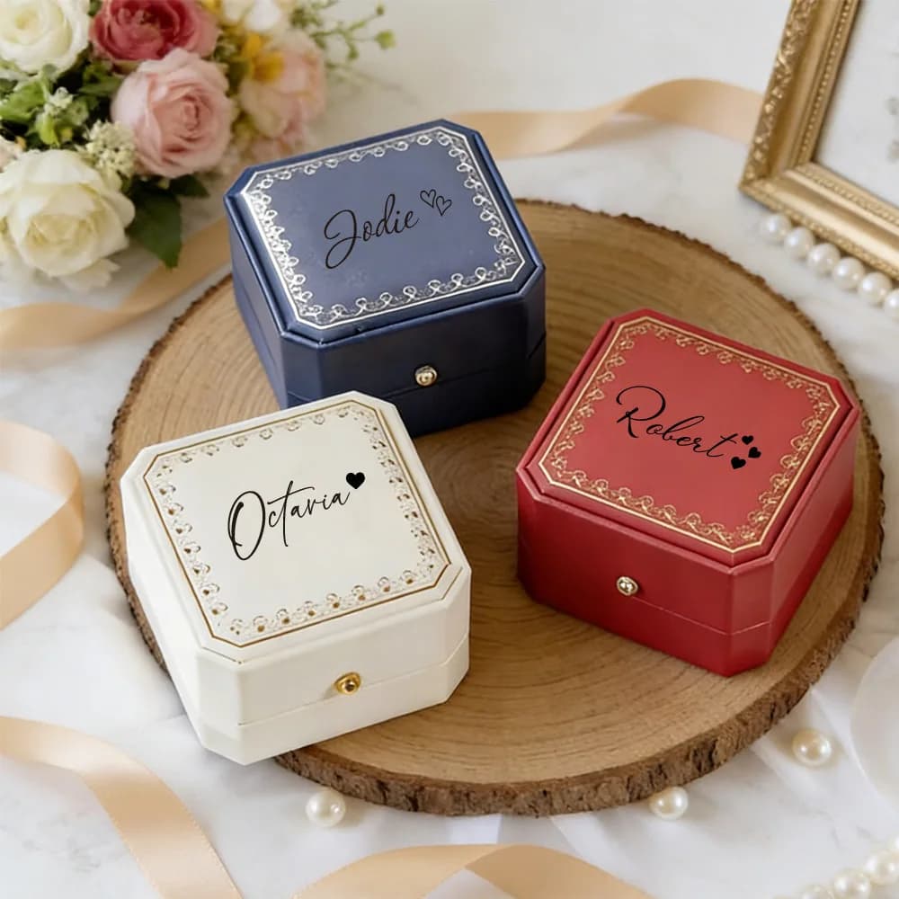 Custom Ring Box in Ecopelle with Velvet Lining, Measuring Jewelry Box, Romantic Gift for Bride, Valentine's Day for Her