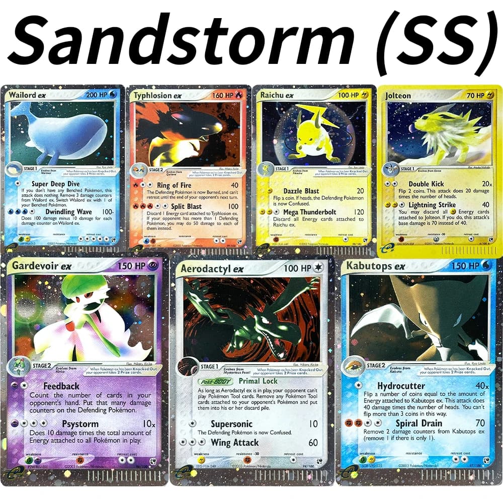 Serie Sandstorm (SS) PKM Rare DIY Foil Game PTCG Proxy Cards Jolteon Aerodactyl/Gardevoir/Kabutops/Raichu/Typhlosion/Wailord/ex