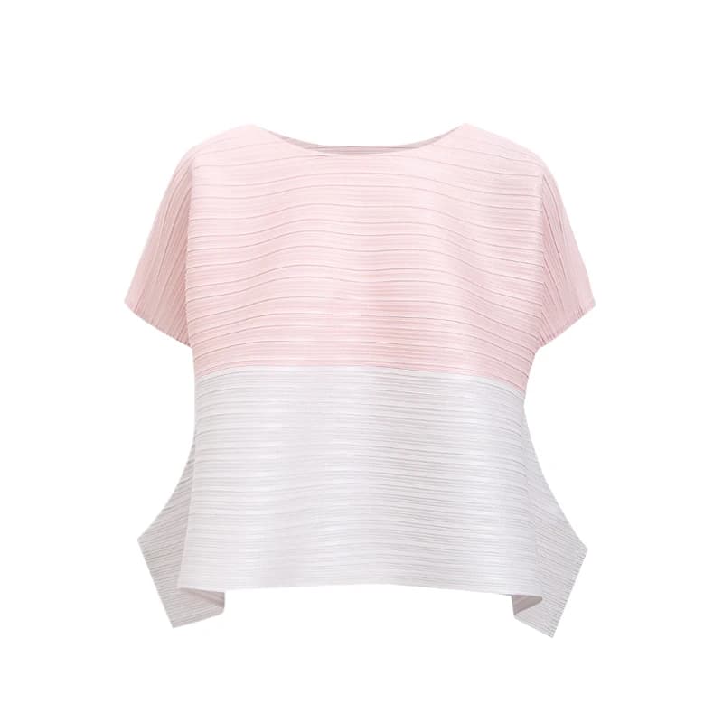 Summer Commute Women's T-Shirt Color Block Loose Fit Design Sensation Three-Resonance Folded Meat Covering Top round Neck Sho...
