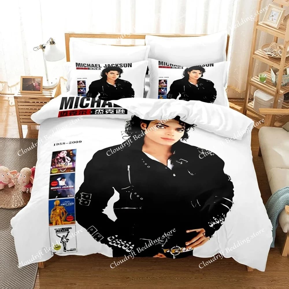 Set di Biancheria da Letto con Stampa 3D di Michael Jackson, Copripiumino, Set Completo con Federe, Piumino, Misura King e Queen per Ragazzi e Adulti