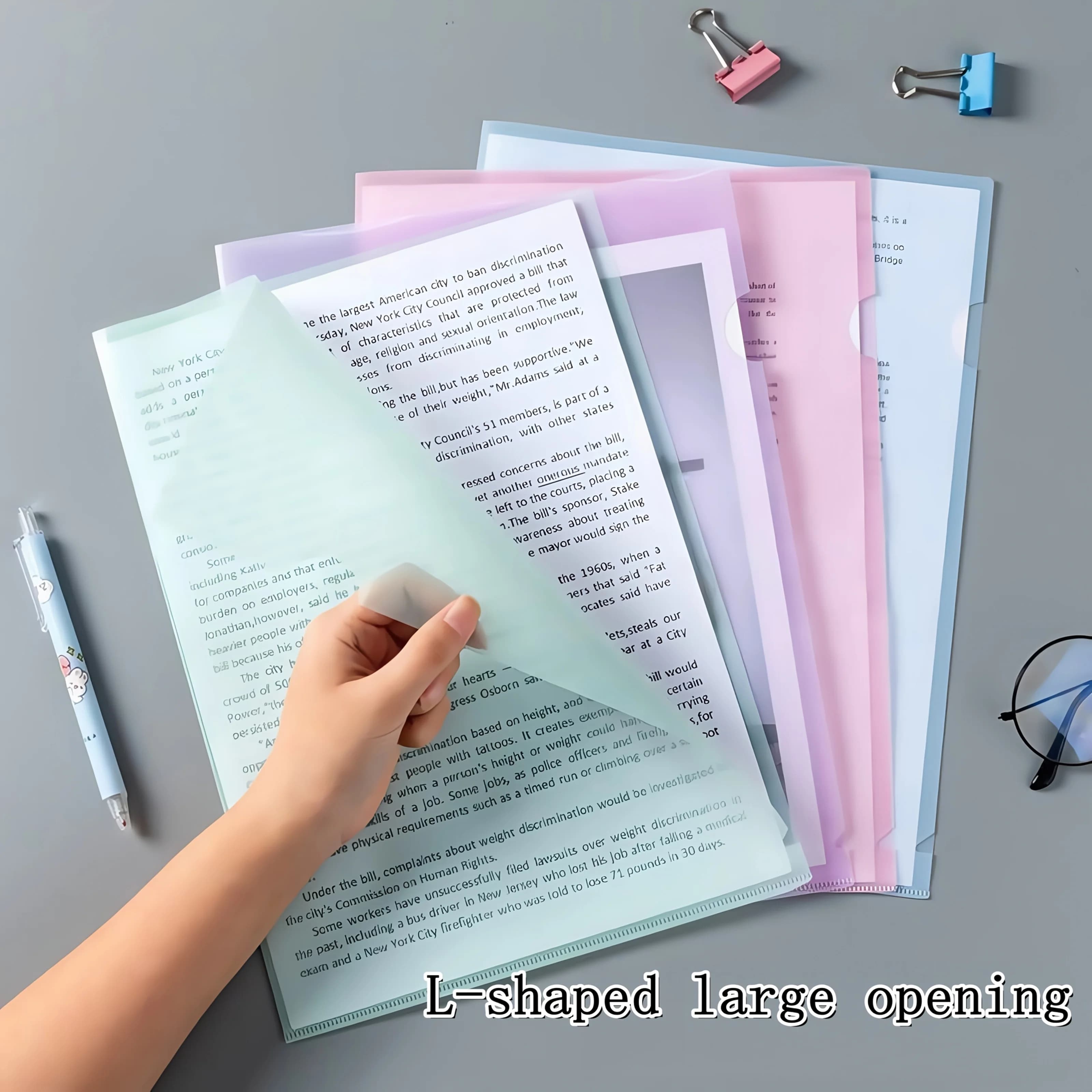 Cartella a L -12 unità, memorizzazione di documenti A4, ricevute, contratti, file di protezione, design di apertura a L, colore Morandi