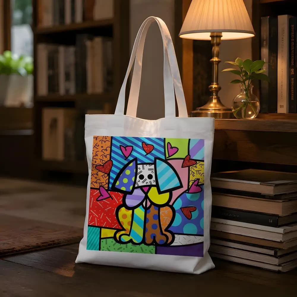Pop art R-Romero Britto 3 Fresh Look Festival Storage Vintage Printed Tote Concert Reliable Everyday Essential Bags