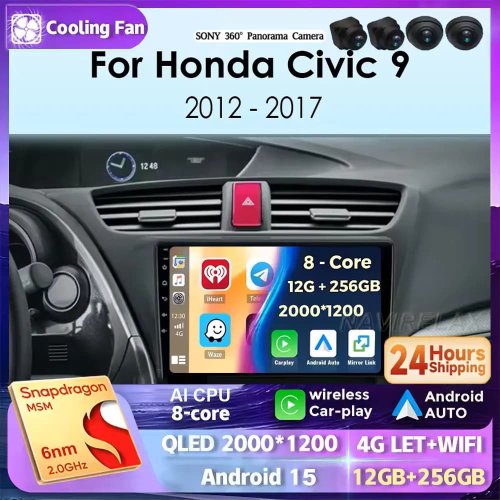 Auto Radio Carplay Per Honda Civic 9 FK FB 2012-2017 di Navigazione GPS Android 15 Auto Stereo Lettore Multimediale 5G Wifi Video No 2di