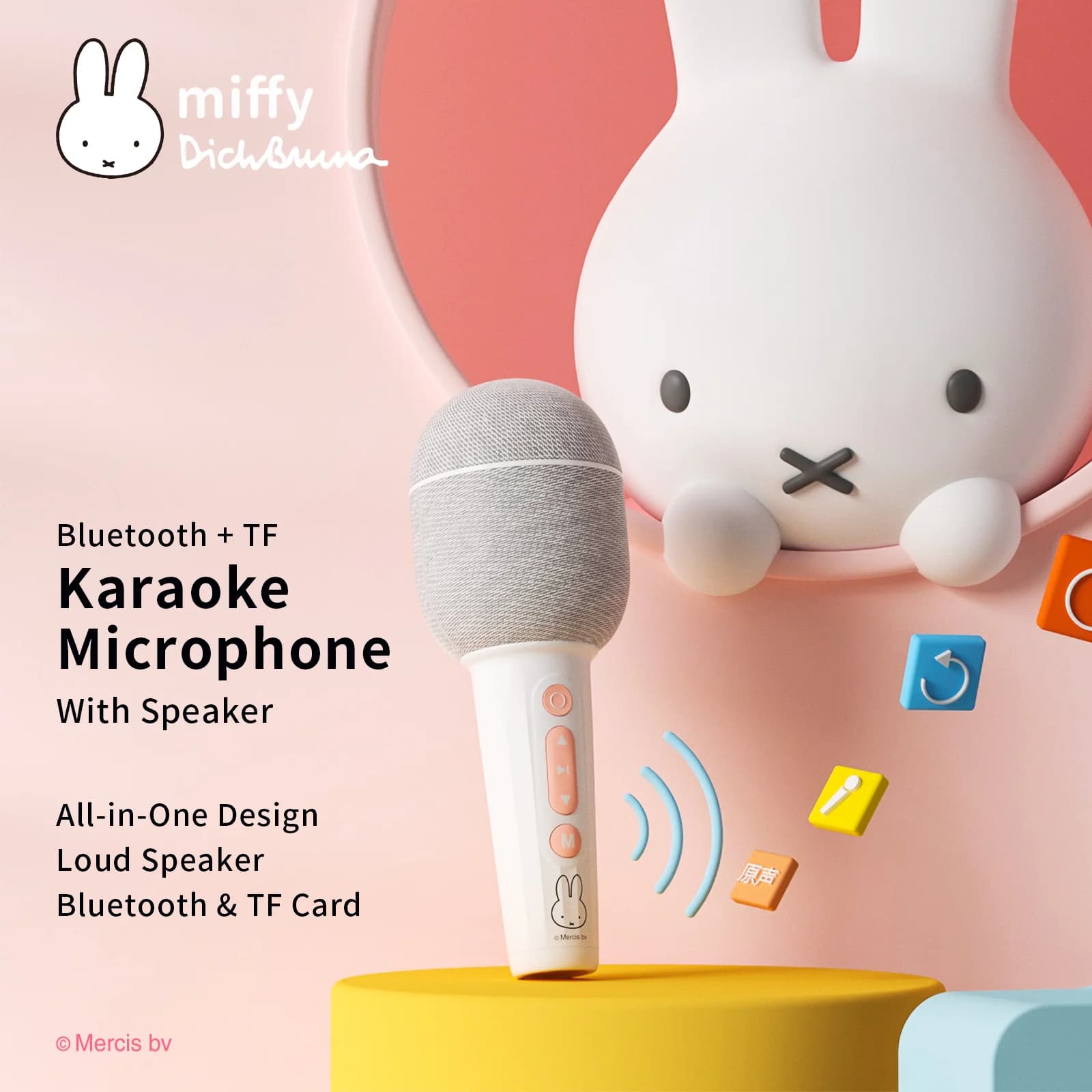 Miffy X Mipow microfono Karaoke Wireless Bluetooth altoparlante portatile portatile condensatore microfono Home KTV Player per regalo per bambini