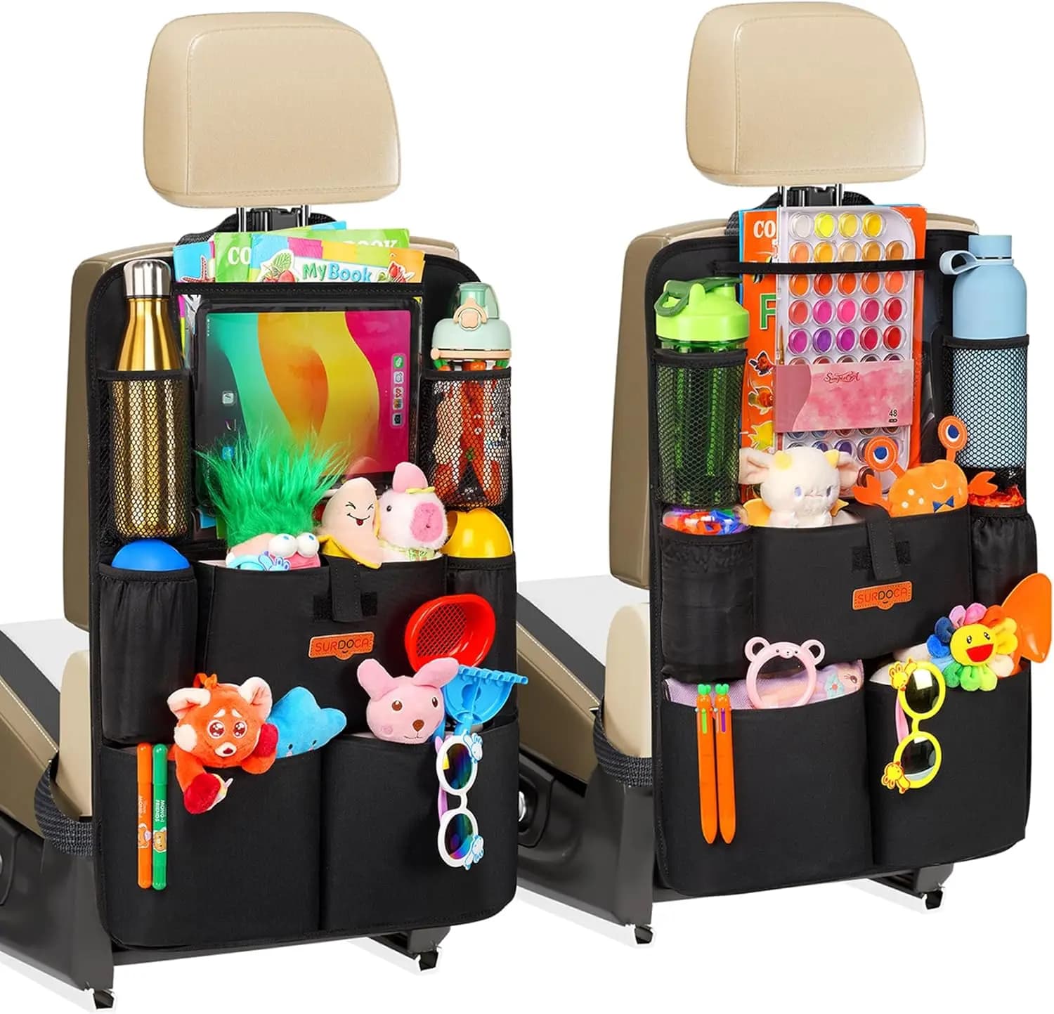 Organizer for Auto Seats Updated with Tablet Support from 11 Inch, 8 Pockets and Seat Protection for Children
